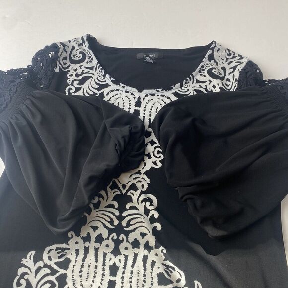 ALFANI Women‎ Tunic Black White Floral Round Neck 3/4 Sleeve Stretch Top S Used - Picture 9 of 14